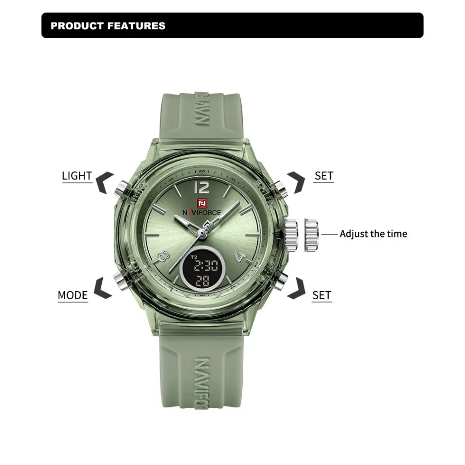 NAVIFORCE 7109 Women Watch Luxury Silicone Original Digital LED Date Week Wristwatch - Image 3