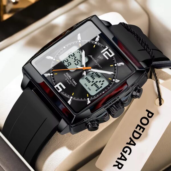 Poedagar E109 Waterproof Luminous Multifunctional Chronograph Alarm Silicone Strap Quartz Watch for Men-Black