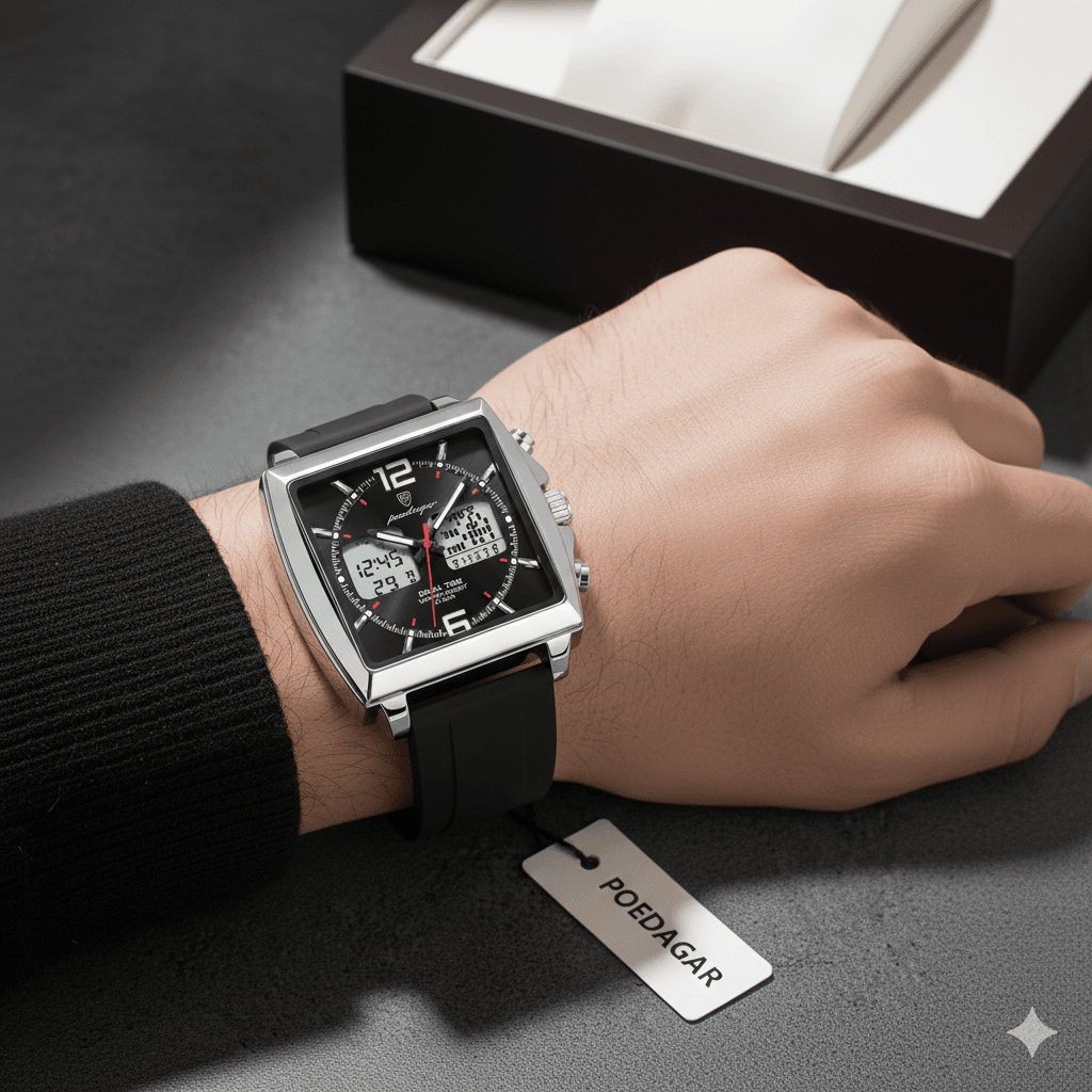 Poedagar E109 Waterproof Luminous Multifunctional Chronograph Alarm Silicone Strap Quartz Watch for Men-Silver Black - Image 2