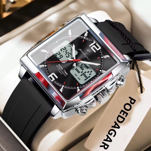 Poedagar E109 Waterproof Luminous Multifunctional Chronograph Alarm Silicone Strap Quartz Watch for Men-Silver Black