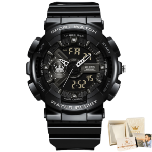 Olevs 1102 Rubber Dual Time Wrist Watch For Men’s