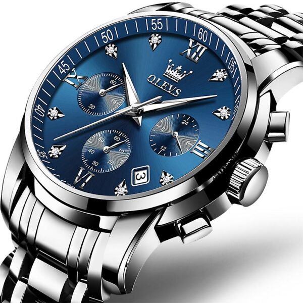 OLEVS 2858 Quartz Stainless Steel Watch-Silver Blue - Image 6