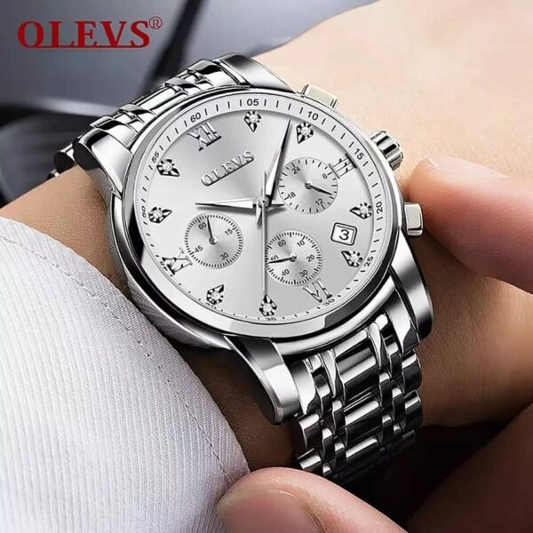OLEVS 2858 Quartz Stainless Steel Watch-Silver - Image 4