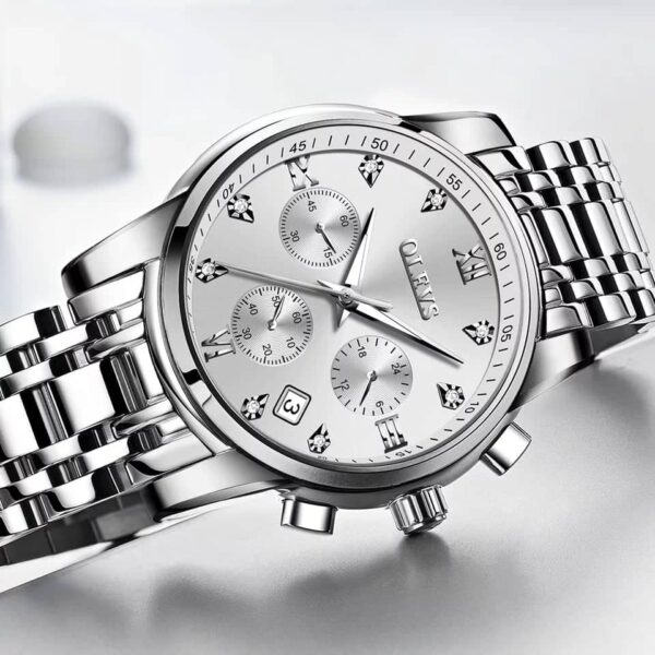 OLEVS 2858 Quartz Stainless Steel Watch-Silver - Image 6