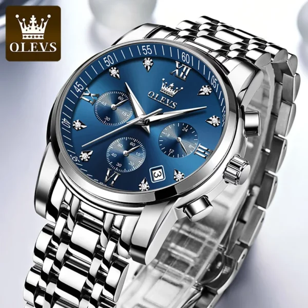 OLEVS 2858 Quartz Stainless Steel Watch-Silver Blue - Image 2