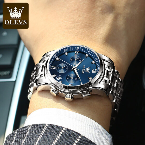 OLEVS 2858 Quartz Stainless Steel Watch-Silver Blue - Image 4