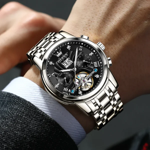 OLEVS 9910 Automatic Watches For Men Gold Luxury Dress Wrist Watch Self Winding Mechanical Skeleton Tourbillon Watch - Image 2