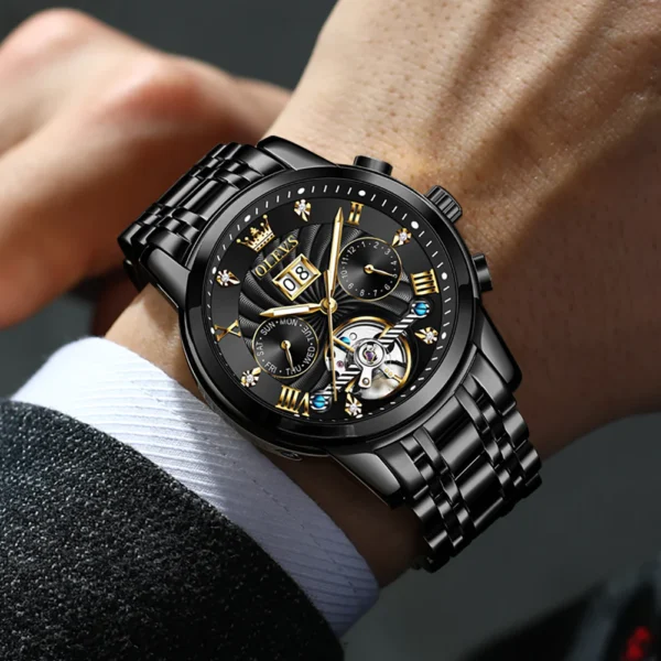 OLEVS 9910 Automatic Watches For Men Gold Luxury Dress Wrist Watch Self Winding Mechanical Skeleton Tourbillon Watch - Image 2