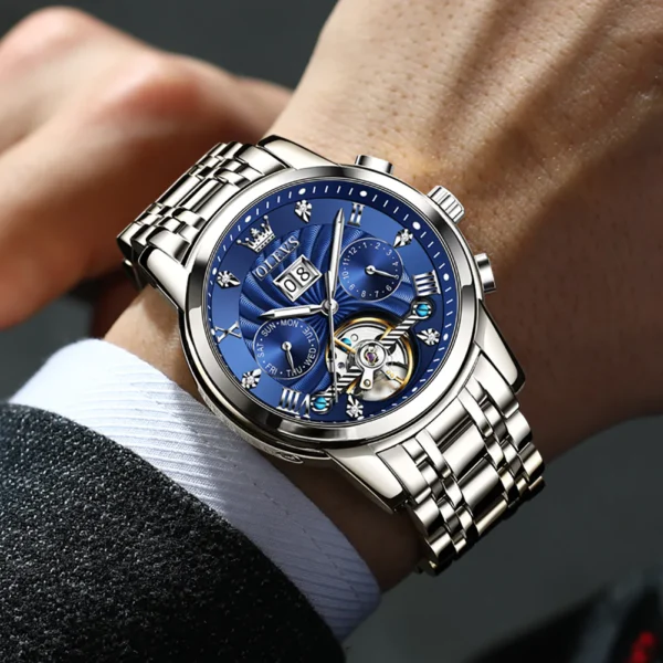 OLEVS 9910 Automatic Watches For Men Gold Luxury Dress Wrist Watch Self Winding Mechanical Skeleton Tourbillon Watch - Image 2