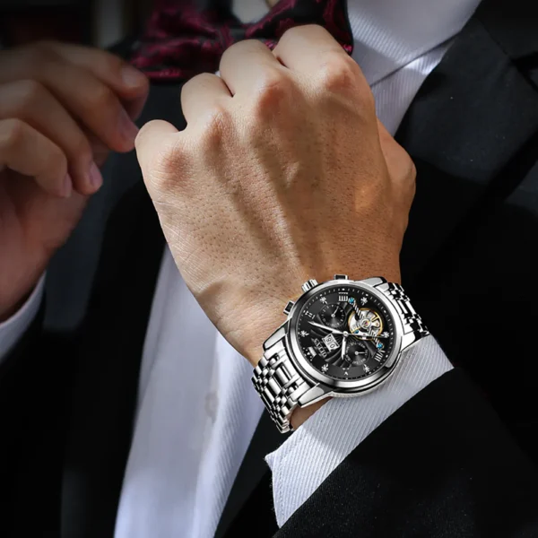 OLEVS 9910 Automatic Watches For Men Gold Luxury Dress Wrist Watch Self Winding Mechanical Skeleton Tourbillon Watch - Image 4