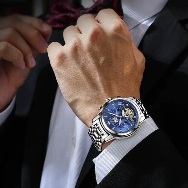 OLEVS 9910 Automatic Watches For Men Gold Luxury Dress Wrist Watch Self Winding Mechanical Skeleton Tourbillon Watch - Image 3