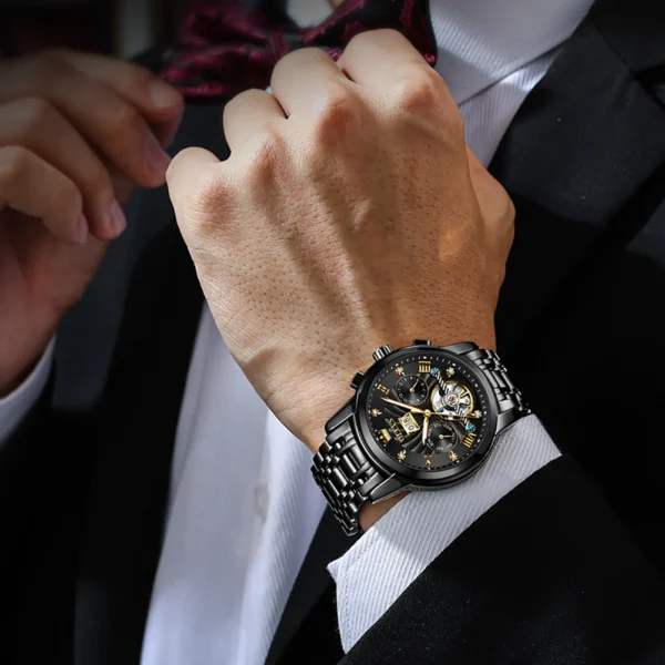 OLEVS 9910 Automatic Watches For Men Gold Luxury Dress Wrist Watch Self Winding Mechanical Skeleton Tourbillon Watch - Image 3