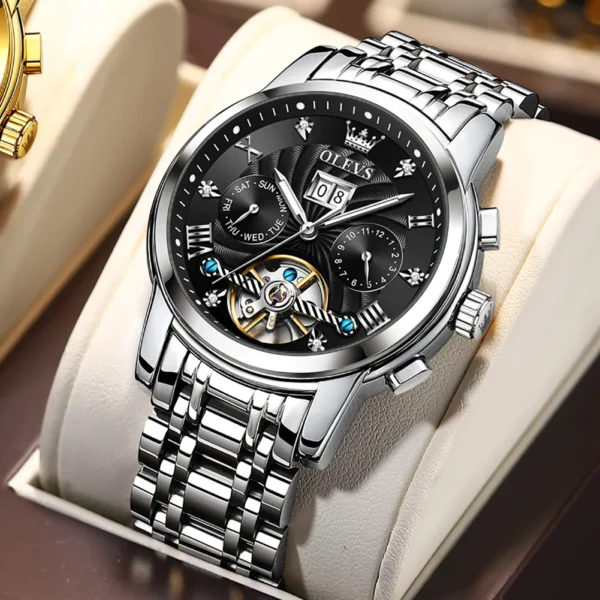 OLEVS 9910 Automatic Watches For Men Gold Luxury Dress Wrist Watch Self Winding Mechanical Skeleton Tourbillon Watch - Image 3