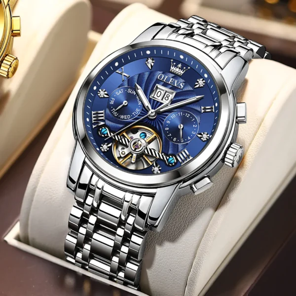 OLEVS 9910 Automatic Watches For Men Gold Luxury Dress Wrist Watch Self Winding Mechanical Skeleton Tourbillon Watch - Image 4