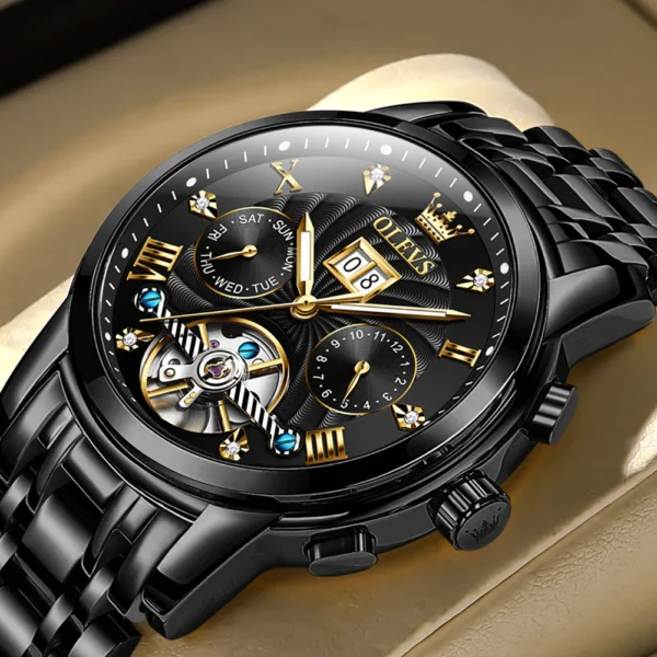 OLEVS 9910 Automatic Watches For Men Gold Luxury Dress Wrist Watch Self Winding Mechanical Skeleton Tourbillon Watch - Image 4