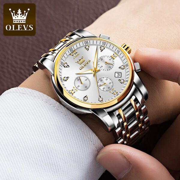 OLEVS 2858 Quartz Stainless Steel Watch-Silver Gold - Image 5