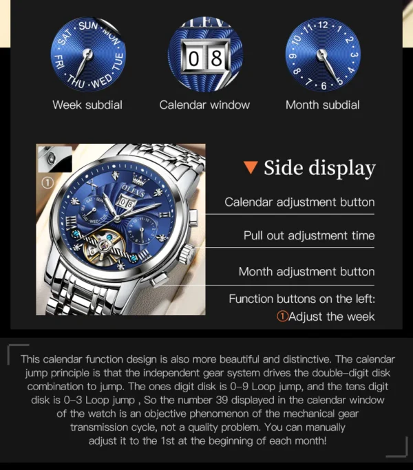 OLEVS 9910 Automatic Watches For Men Gold Luxury Dress Wrist Watch Self Winding Mechanical Skeleton Tourbillon Watch - Image 5