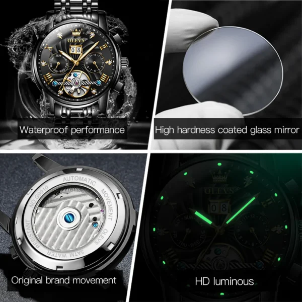 OLEVS 9910 Automatic Watches For Men Gold Luxury Dress Wrist Watch Self Winding Mechanical Skeleton Tourbillon Watch - Image 5
