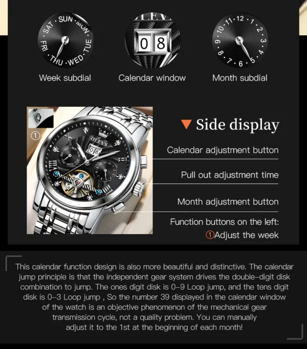 OLEVS 9910 Automatic Watches For Men Gold Luxury Dress Wrist Watch Self Winding Mechanical Skeleton Tourbillon Watch - Image 5