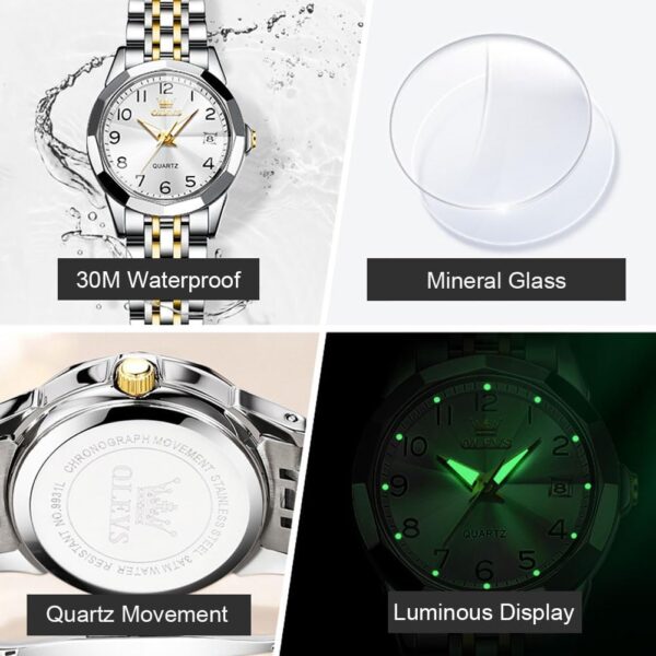 OLEVS 9970 Luxury Quartz Diamond Cut Watch For Women - Image 4