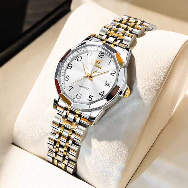 OLEVS 9970 Luxury Quartz Diamond Cut Watch For Women - Image 3