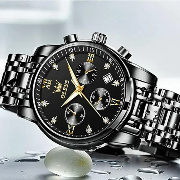 OLEVS 2858 Quartz Stainless Steel Watch-Black - Image 3
