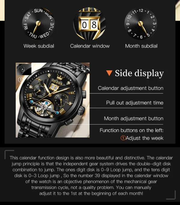 OLEVS 9910 Automatic Watches For Men Gold Luxury Dress Wrist Watch Self Winding Mechanical Skeleton Tourbillon Watch - Image 6