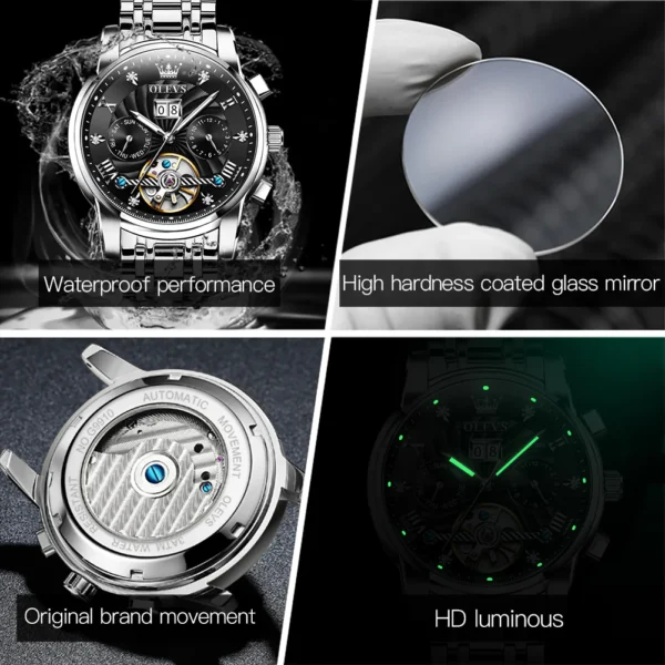 OLEVS 9910 Automatic Watches For Men Gold Luxury Dress Wrist Watch Self Winding Mechanical Skeleton Tourbillon Watch - Image 6