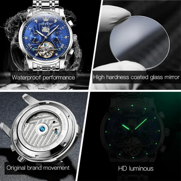 OLEVS 9910 Automatic Watches For Men Gold Luxury Dress Wrist Watch Self Winding Mechanical Skeleton Tourbillon Watch - Image 6
