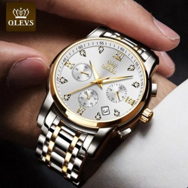 OLEVS 2858 Quartz Stainless Steel Watch-Silver Gold - Image 6