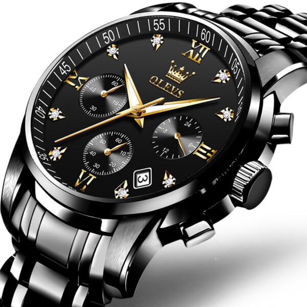 OLEVS 2858 Quartz Stainless Steel Watch-Black - Image 6