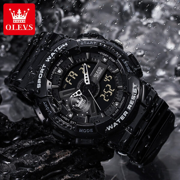 Olevs 1102 Rubber Dual Time Wrist Watch For Men’s - Image 2