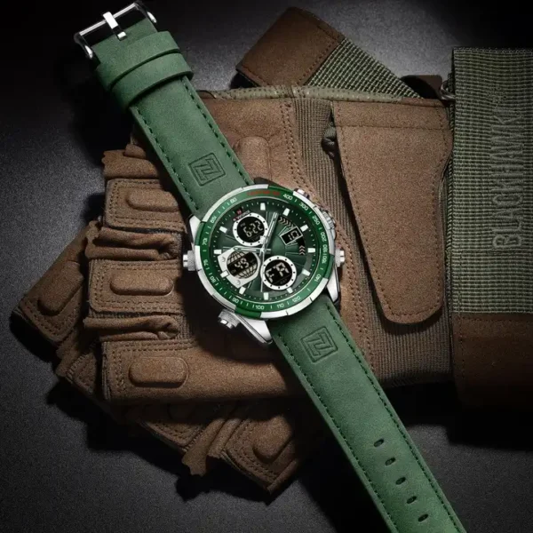 Naviforce 9197 Top Brand Luxury Pu Leather Casual Military Sport Man Wristwach Dual Time Watch - Image 4