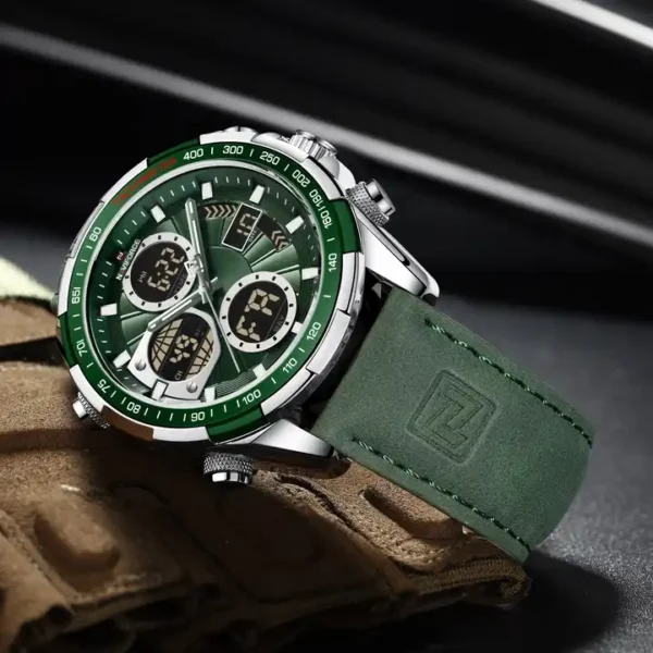 Naviforce 9197 Top Brand Luxury Pu Leather Casual Military Sport Man Wristwach Dual Time Watch - Image 2