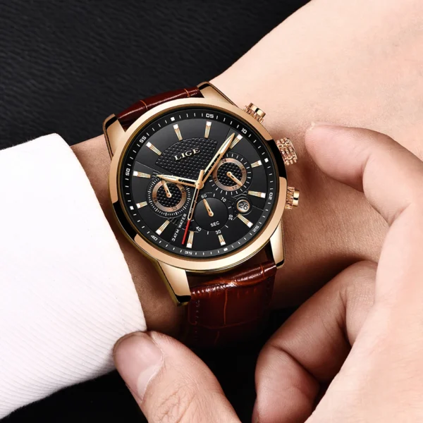 Original LIGE 9866 Brand Men's Business Wristwatch Calendar 12/24 Hour Clock Stainless Steel Waterproof Men Quartz Watch - Image 4