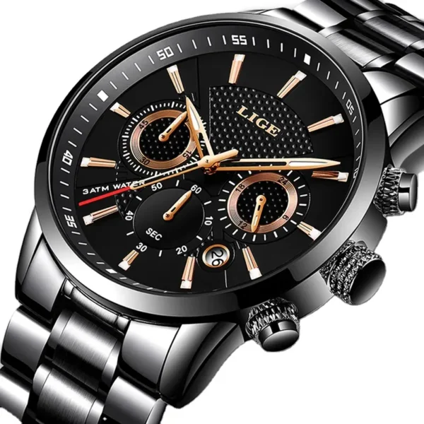 Original LIGE 9866 Brand Men's Business Wristwatch Calendar 12/24 Hour Clock Stainless Steel Waterproof Men Quartz Watch - Image 3