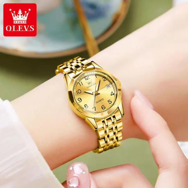 OLEVS 9970 Luxury Quartz Diamond Cut Watch For Women - Image 5