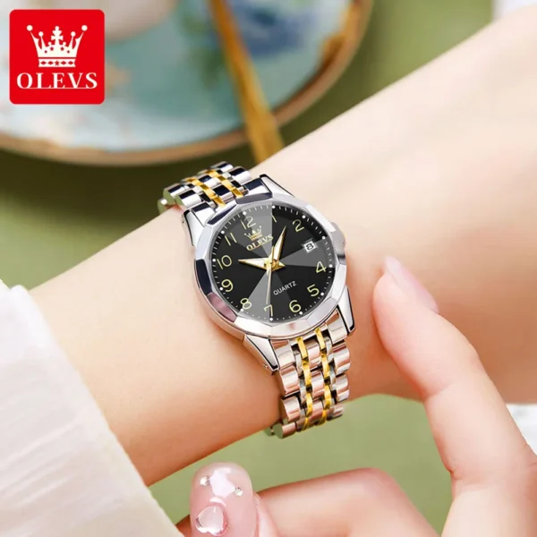 OLEVS 9970 Luxury Quartz Diamond Cut Watch For Women - Image 3