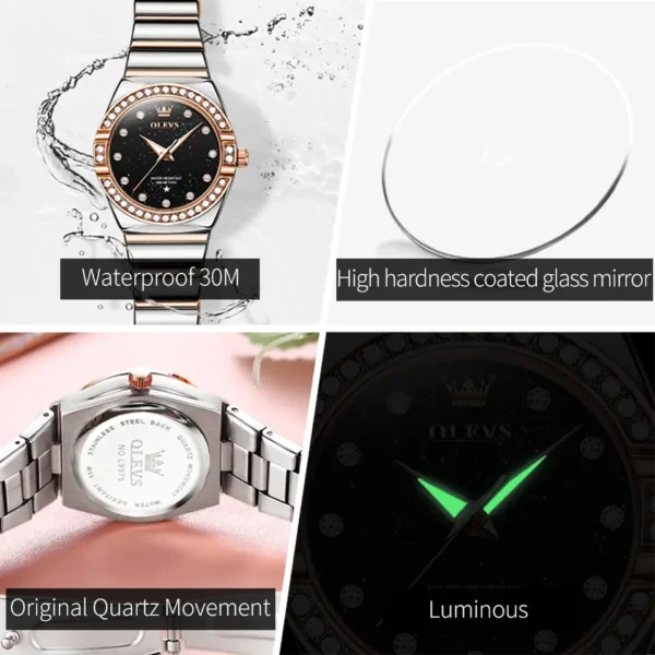 OLEVS 9975 Watch For Women Stainless Steel Strap Quartz Women Wristwatches - Image 3