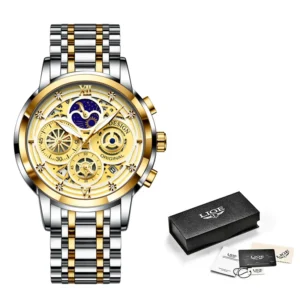 LIGE 8942 Black Stainless Steel Chronograph Watch For Men