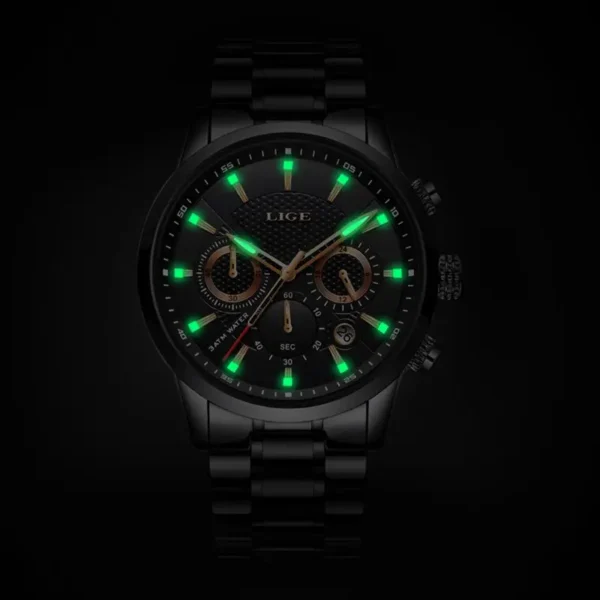 Original LIGE 9866 Brand Men's Business Wristwatch Calendar 12/24 Hour Clock Stainless Steel Waterproof Men Quartz Watch - Image 6