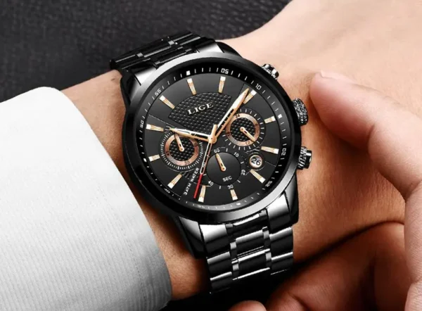 Original LIGE 9866 Brand Men's Business Wristwatch Calendar 12/24 Hour Clock Stainless Steel Waterproof Men Quartz Watch - Image 4