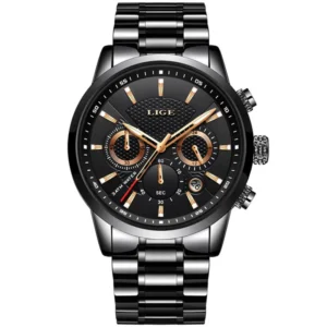 Original LIGE 9866 Brand Men's Business Wristwatch Calendar 12/24 Hour Clock Stainless Steel Waterproof Men Quartz Watch