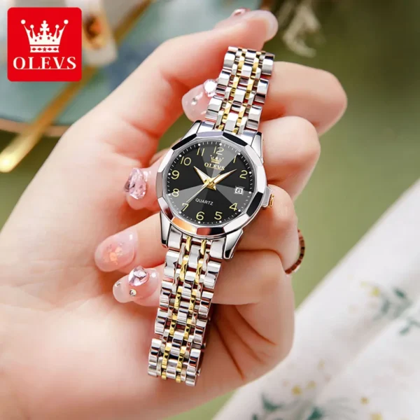 OLEVS 9970 Luxury Quartz Diamond Cut Watch For Women - Image 4