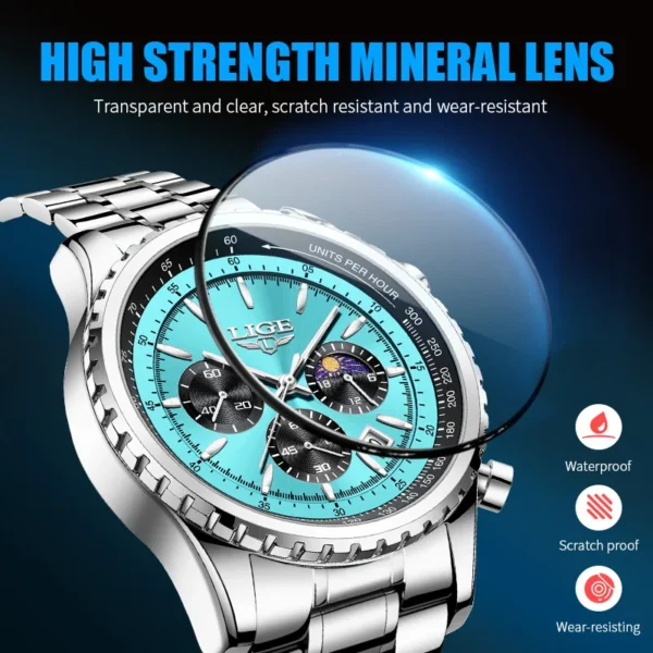 LIGE 8989 Chronograph Water Resistance Men's Wrist Watches - Image 3