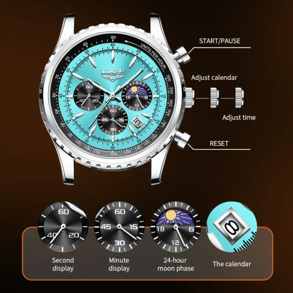 LIGE 8989 Chronograph Water Resistance Men's Wrist Watches - Image 4