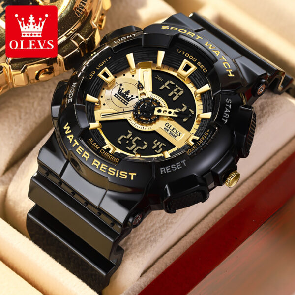 Olevs 1102 Rubber Dual Time Wrist Watch For Men’s - Image 2