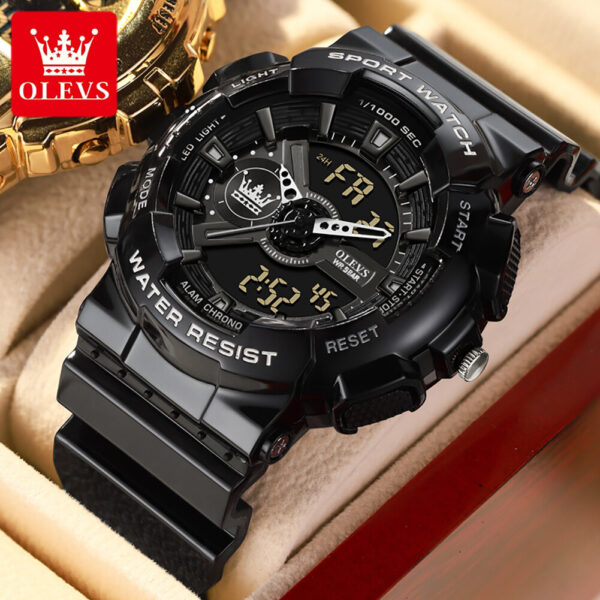 Olevs 1102 Rubber Dual Time Wrist Watch For Men’s - Image 3
