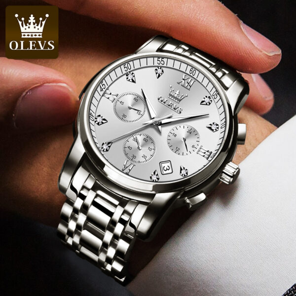 OLEVS 2858 Quartz Stainless Steel Watch-Silver - Image 5