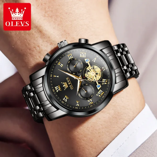 OLEVS 2859 Quartz Stainless Steel Watch-Black - Image 6